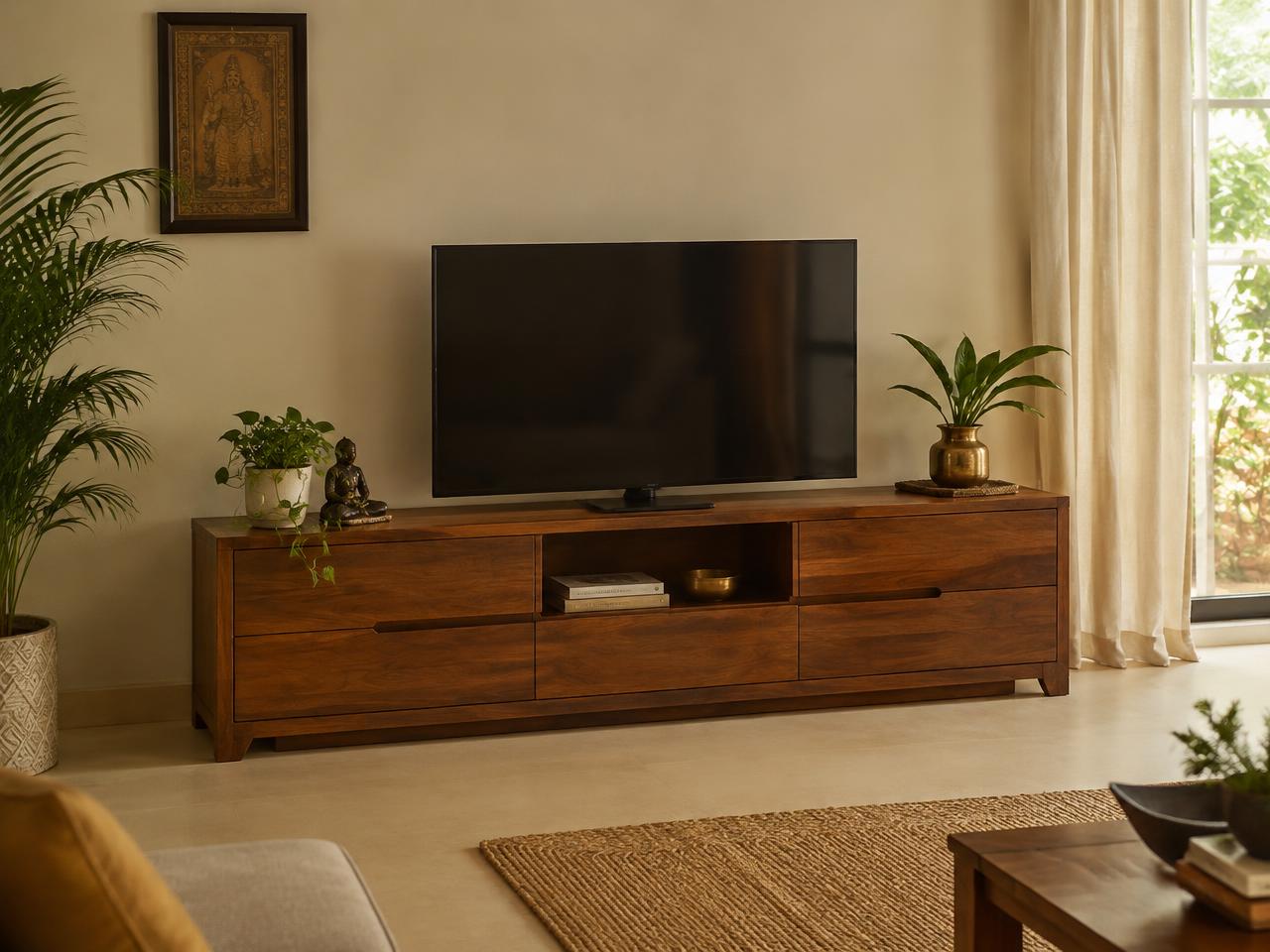 Low wooden TV unit